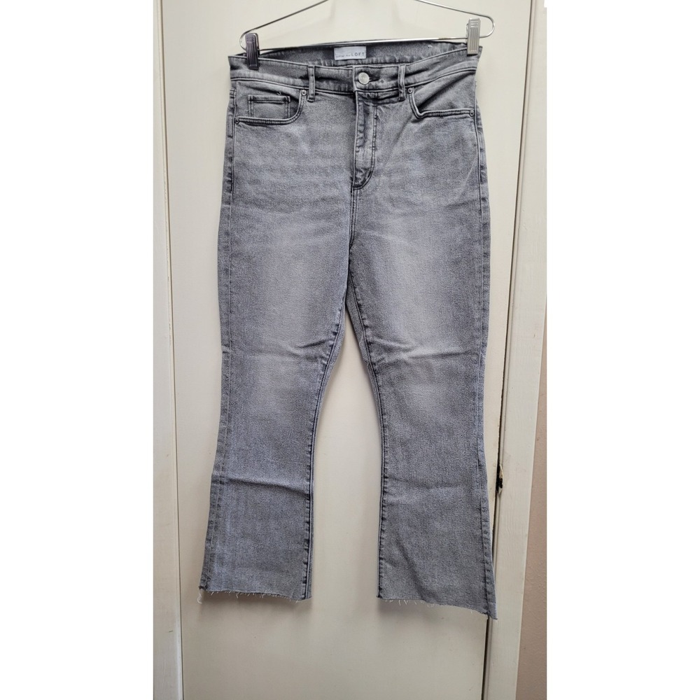 Loft High Waist Kick Crop Gray Stretch Zip Fly Sz 30/10 Jeans Denim Raw Hem Flar